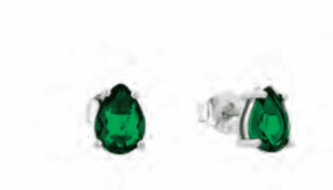 Сребърни обеци на винт "Капка" със зелен цирконий - Image 1