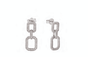 Сребърни обеци на винт с два висящи квадрата и цирконии - Image 1