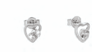 Сребърни обеци на винт "Сърце" с цирконий - Image 1