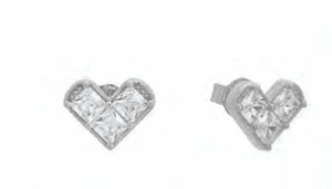 Сребърни обеци с винт "Сърца с три камъка цирконий" - Image 1