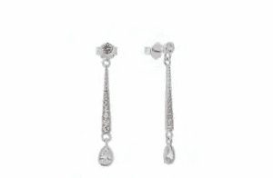 Сребърни висящи обеци с винт „Капка“ и цирконии  |  Бижута
