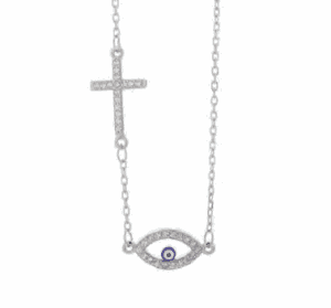 Сребърно колие „Окото на Назар и Кръст“ с цирконии  |  Бижута