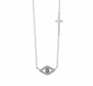Сребърно колие „Окото на Назар и Кръст“ с цирконии  |  Бижута