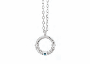 Сребърно колие с халка, цирконии и светлосиньо око | HappyMarket.bg Сребърно колие с халка, цирконии и светлосиньо око | Бижута