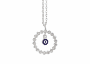 Сребърно колие с халка, цирконии и тъмносиньо око  |  Бижута