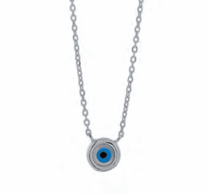 Сребърно колие с кръгла висулка със сребърен обков "Окото на Назар",светлосиньо - Image 1
