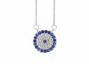 Сребърно колие с кръгла висулка "Синьо око" от тъмносини и бели цирконии 1 Сребърно колие с кръгла висулка "Синьо око" от тъмносини и бели цирконии - Image 1