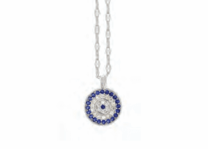 Сребърно колие с кръгла висулка "Синьо око" от тъмносини и бели цирконии 1 Сребърно колие с кръгла висулка "Синьо око" от тъмносини и бели цирконии - Image 1