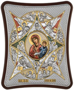 Сребърна цветна икона Богородица-Горящ Храст, 6х7см  |  Икони
