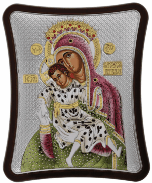 Сребърна цветна икона на Пресвета Богородица „Милостива (Кикска, Кикотиса)“, 6х7см  |  Икони