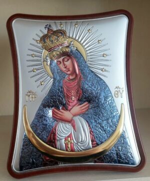 Сребърна цветна икона Богородица Остробрамска, 15х20см - Image 1