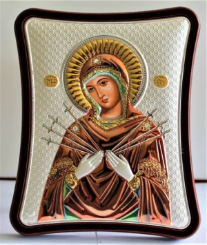 Сребърна  икона Богородица Седмострелна, 8.5x10см - Image 1