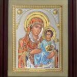 Сребърна икона на Йерусалимска Богородица с дървена рамка и стъкло, 42х50см  |  Икони
