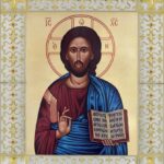Сребърна икона Света Богородица Йерусалимска с обков от сребро и с позлатени кръстове в стъклена рамка, 49×59см  |  Икони