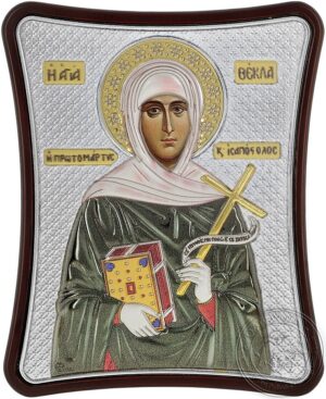 Сребърна цветна икона Св. Петка, 6х7см - Image 1