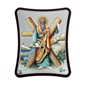 Сребърна цветна икона на Св. Андрей Първозвани, 15х20см  |  Икони