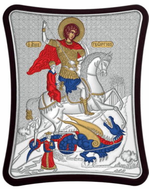 Сребърна цветна икона Св. Георги Победоносец, 15x20см - Image 1