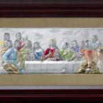 Сребърна икона Тайната Вечеря с дървена рамка и стъкло, 34×56см  |  Икони