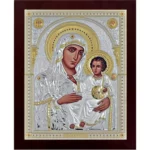 Сребърна икона на Йерусалимска Богородица с дървена рамка и стъкло, 51х61 см  |  Икони