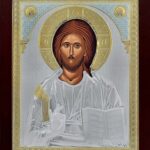 Сребърна икона на Св. Николай с дървена рамка и стъкло, 42х50см  |  Икони