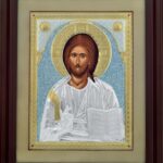Сребърна икона на Исус Христос с дървена рамка и стъкло, 39×48см  |  Икони