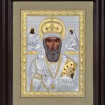 Сребърна икона на Исус Христос с дървена рамка и стъкло, 39×48см  |  Икони