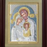 Сребърна цветна икона на Витлеемска Богородица с дървена рамка и стъкло, 42х50см  |  Икони