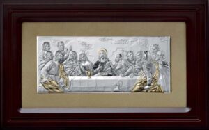 Сребърна икона Тайната Вечеря с дървена рамка и стъкло, 34×56см  |  Икони