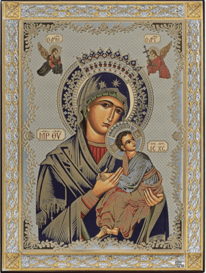 Сребърна икона с цял обков Богородица Амолинтос, 20x27см - Image 1