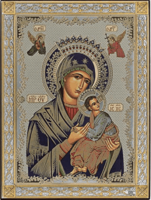 Сребърна икона с цял обков Богородица Амолинтос, 6.5х9см  |  Икони