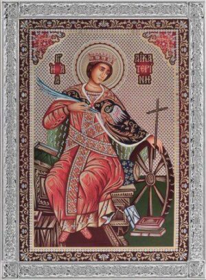 Сребърна икона с цял обков от сребро Св. Екатерина, 20×27см  |  Икони