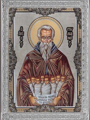 Сребърна икона с цял обков от сребро  Св. Стилиян, 6.5х9см  |  Икони