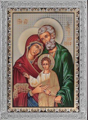 Сребърна икона с цял обков от сребро Светото Семейство, 20x27см 1 Сребърна икона с цял обков от сребро Светото Семейство, 20x27см - Image 1