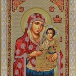 Сребърна икона с цял обков от сребро и позлата Св. Богородица Йерусалимска, 14х19см  |  Икони