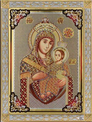 Сребърна икона с цял обков от сребро и позлата Светa Богородица Витлеемска, 4.5х6см  |  Икони