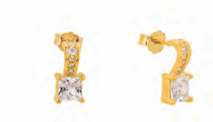 Позлатени сребърни висящи обеци с винт и голям квадратен цирконий  |  Бижута