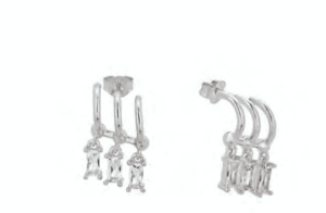 Висящи сребърни обеци с винт и три правоъгълни циркония - Image 1