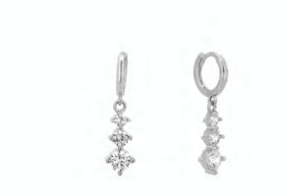 Висящи сребърни обеци тип халка с три циркония ромб - Image 1