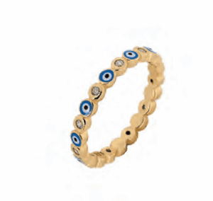 Позлатен сребърен пръстен "Сини очички" и кръгове с цирконии,светлосиньо - Image 1