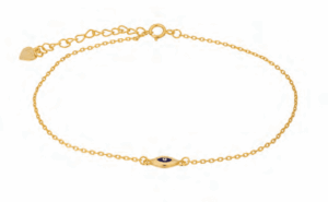 Позлатена сребърна гривна за крак с висулка „Окото на Назар“, тъмносиньо  |  Бижута