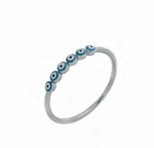 Сребърен пръстен "Шест сини очички",светлосиньо - Image 1