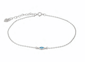 Сребърна гривна за крак с висулка „Окото на Назар“, светлосиньо  |  Бижута