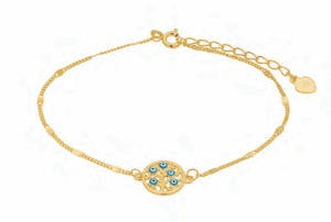 Позлатена сребърна гривна „Дървото на живота и Окото на Назар“,светлосиньо  |  Бижута