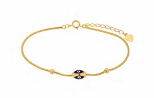 Позлатена сребърна гривна с 3д висулка "Синьо око" тъмносиньо - Image 1