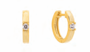 Позлатени сребърни обеци тип халки с бял цирконий - Image 1