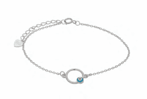 Сребърна гривна с кръг и светлосиньо око | HappyMarket.bg Сребърна гривна с кръг и светлосиньо око | Бижута