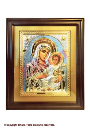 Сребърна икона на Йерусалимска Богородица с дървена рамка и стъкло, 450см - Image 1