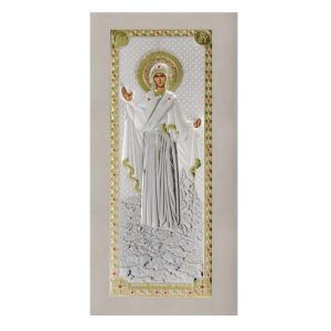 Сребърна икона с бяла рамка Богородица Атонската игуменка, MA/E1204/WH-BX, 11X23см  |  Икони