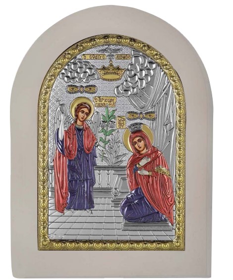 Сребърна цветна икона с бяла рамка Благовещение,MA/E1113/WH-AXC 20×26см | HappyMarket.bg Сребърна цветна икона с бяла рамка Благовещение,MA/E1113/WH-AXC 20×26см | Икони