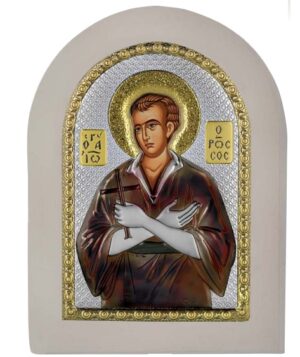 Сребърна цветна икона с бяла рамка Свети Йоан Руски, Изповедник, MA/E1141/WH-DXC, 10×14см  |  Икони